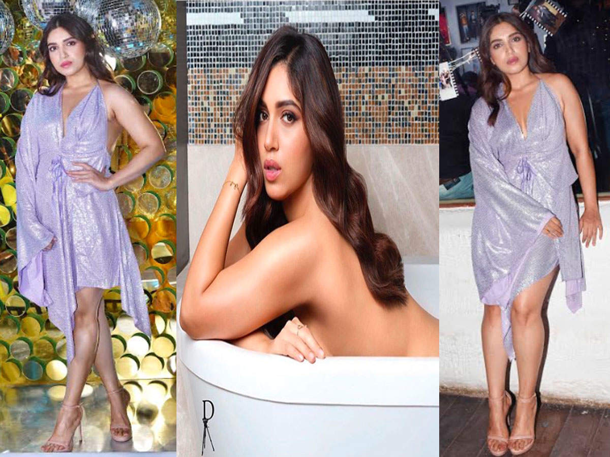 ​भूमि की सिल्वर कलर की सेक्सी ड्रेस